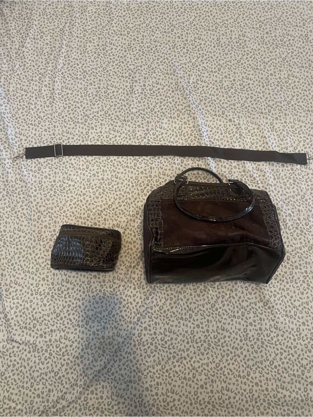 Women's Croc-Effect Mini Satchel in Dark Brown